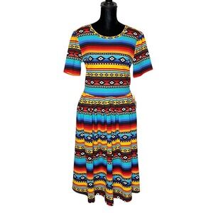 LuLaRoe Amelia Dress Size Small Southwestern Serape Aztec Fit Flare Pockets NWT
